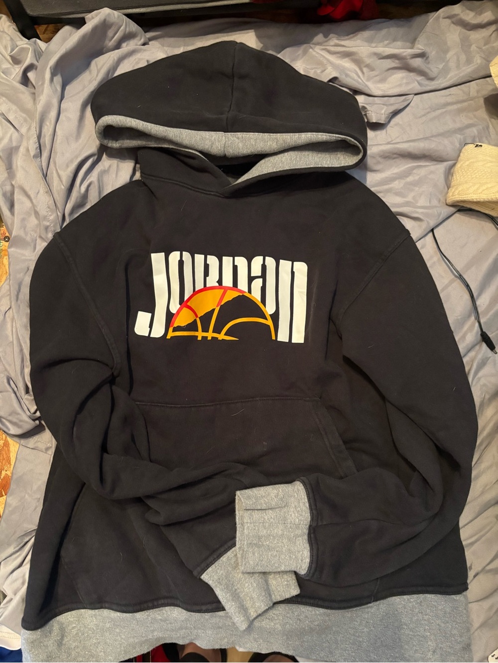 Nike Jordan Black Hoodie with White, Yellow and Red Logo
